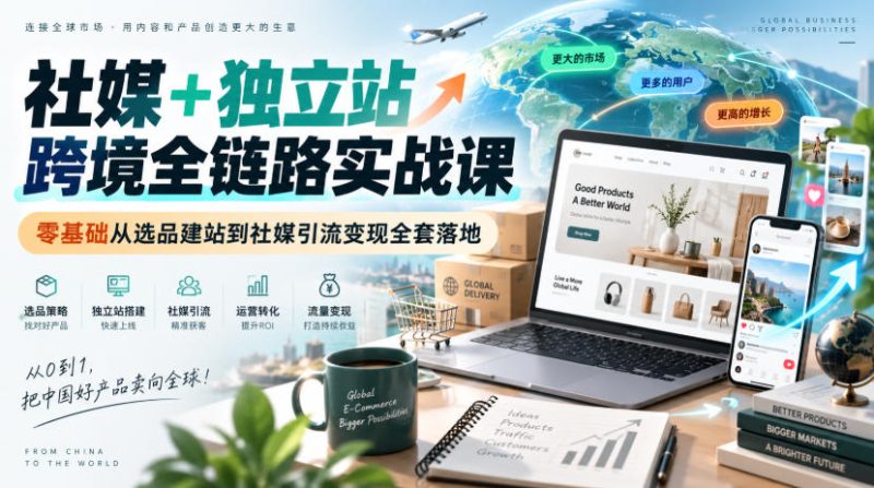 社媒+独立站跨境全链路实战课｜零基础从选品建站到社媒引流变现全套落地昊趣阁资源网昊趣阁资源网
