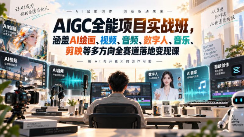 AIGC全能项目实战班,涵盖AI绘画、视频、音频、数字人、音乐、剪映等多方向全赛道落地变现课昊趣阁资源网昊趣阁资源网