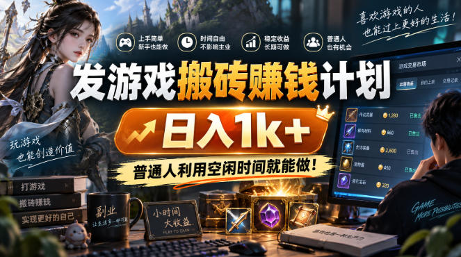 发游戏搬砖賺钱计划,日入1k+,稳定三年的老项目,普通人利用空闲时间就能做!【揭秘】昊趣阁资源网昊趣阁资源网