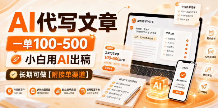 AI代写文章,一单100-500,小白用AI出稿,长期可做【附接单渠道】【揭秘】昊趣阁资源网昊趣阁资源网