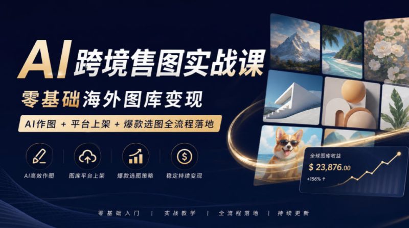 AI跨境售图实战课,零基础海外图库变现,AI作图+平台上架+爆款选图全流程落地昊趣阁资源网昊趣阁资源网