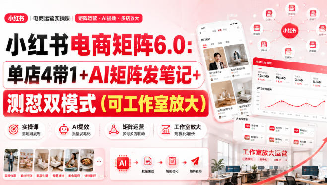 小红书电商矩阵6.0:单店4带1+AI矩阵发笔记+测怼双模式(可工作室放大)昊趣阁资源网昊趣阁资源网