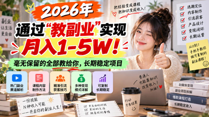 2026年通过“教副业”实现月入1-5W!毫无保留的全部教给你,长期稳定项目【揭秘】昊趣阁资源网昊趣阁资源网