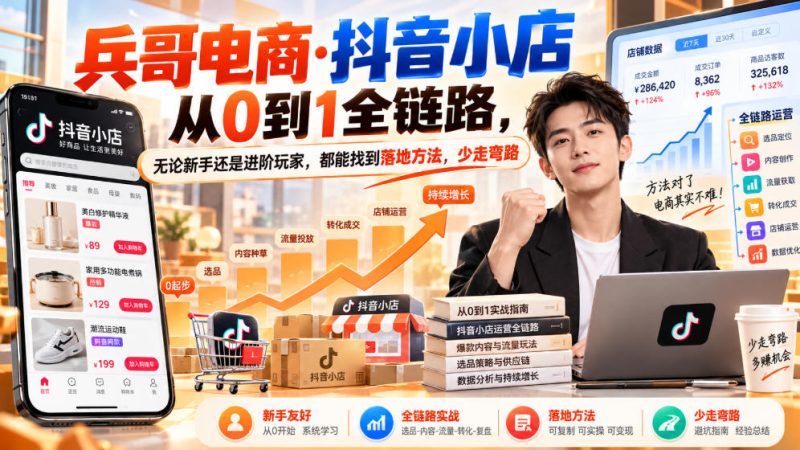 【无水印】兵哥电商·抖音小店从0到1全链路,无论新手还是进阶玩家,都能找到落地方法,少走弯路(更新9月)昊趣阁资源网昊趣阁资源网