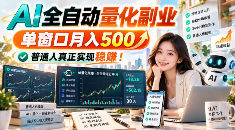AI全自动量化副业,单窗口月入500,普通人真正实现稳賺!【揭秘】昊趣阁资源网昊趣阁资源网
