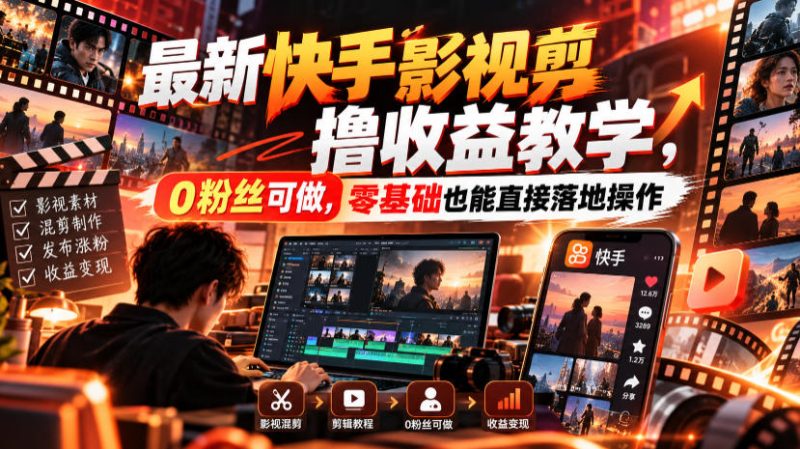 最新快手影视混剪撸收益教学，0粉丝可做，零基础也能直接落地操作昊趣阁资源网昊趣阁资源网