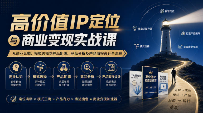 【无水印】高价值IP定位与商业变现实战课，从商业认知、模式选择到产品矩阵、竞品分析及产品海报设计全流程昊趣阁资源网昊趣阁资源网