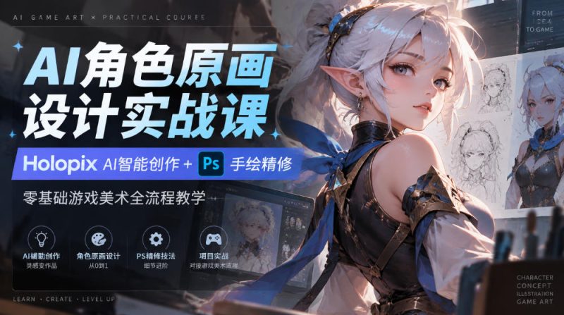 AI角色原画设计实战课|Holopix AI智能创作+PS手绘精修,零基础游戏美术全流程教学昊趣阁资源网昊趣阁资源网