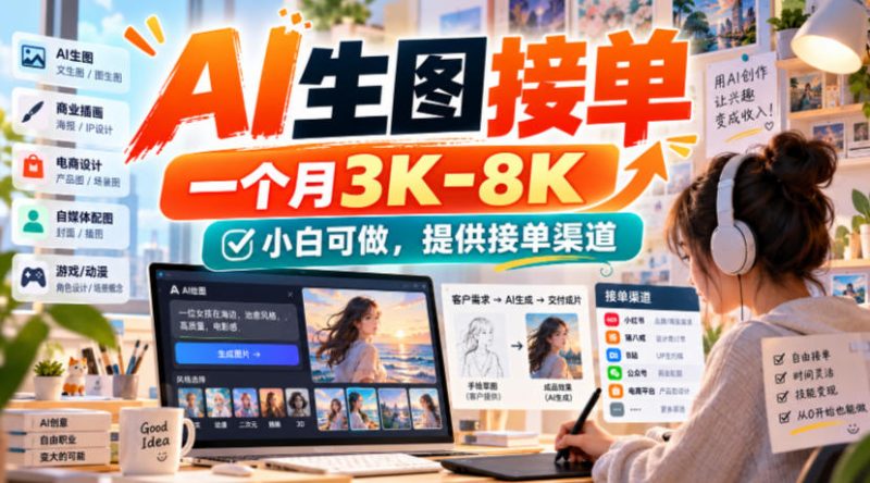 AI生图接单，一个月3K-8K，小白可做，提供接单渠道昊趣阁资源网昊趣阁资源网