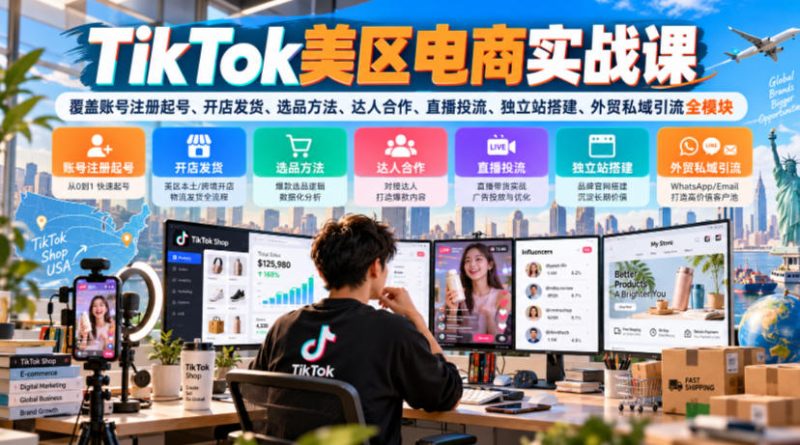 TikTok美区电商实战课，覆盖账号注册起号、开店发货、选品方法、达人合作、直播投流、独立站搭建、外贸私域引流全模块昊趣阁资源网昊趣阁资源网