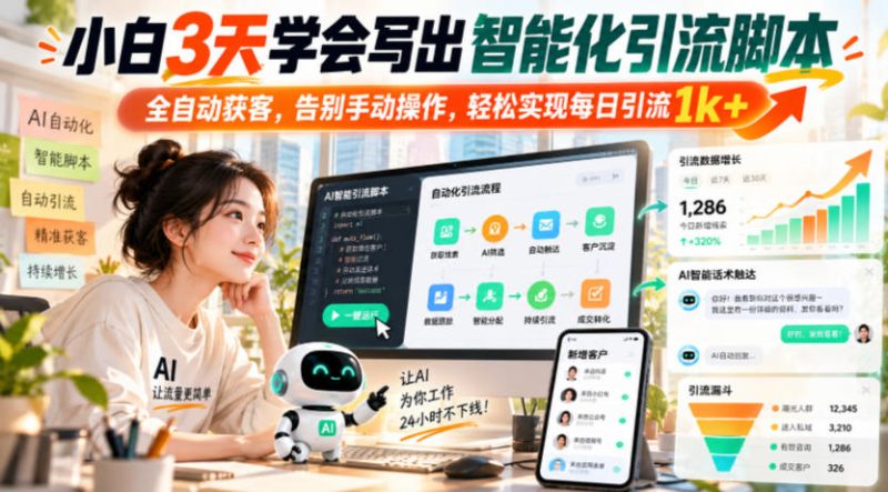 小白3天学会写出智能化引流脚本，全自动获客，告别手动操作，轻松实现每日引流1k+昊趣阁资源网昊趣阁资源网