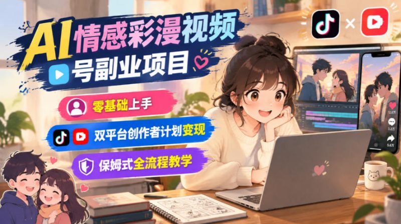 AI情感彩漫视频号副业项目，零基础上手，双平台创作者计划变现，保姆式全流程教学昊趣阁资源网昊趣阁资源网