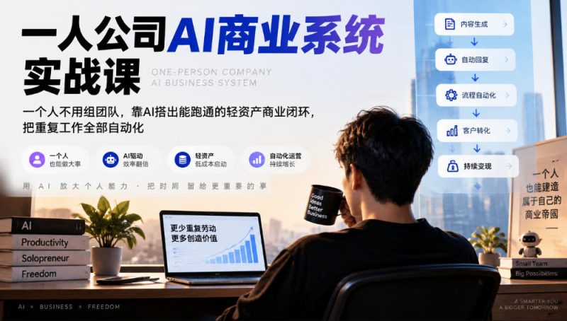 一人公司AI商业系统实战课，一个人不用组团队，靠AI搭出能跑通的轻资产商业闭环，把重复工作全部自动化昊趣阁资源网昊趣阁资源网