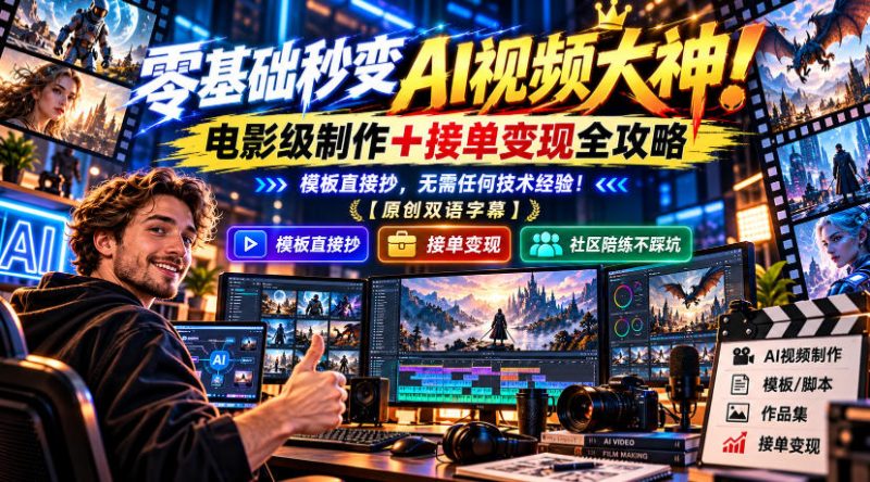 零基础秒变AI视频大神！电影级制作+接单变现全攻略，模板直接抄，无需任何技术经验！【原创双语字幕】昊趣阁资源网昊趣阁资源网