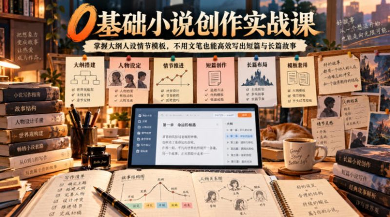 0基础小说创作实战课｜掌握大纲人设情节模板，不用文笔也能高效写出短篇与长篇故事昊趣阁资源网昊趣阁资源网