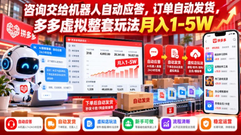咨询交给机器人自动应答，订单自动发货，多多虚拟整套玩法月入1-5W【揭秘】昊趣阁资源网昊趣阁资源网