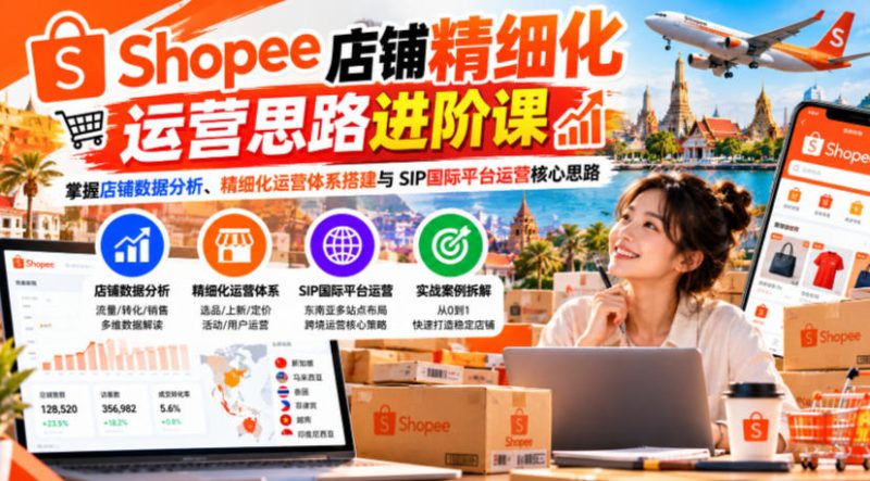 Shopee店铺精细化运营思路进阶课，掌握店铺数据分析、精细化运营体系搭建与SIP国际平台运营核心思路昊趣阁资源网昊趣阁资源网