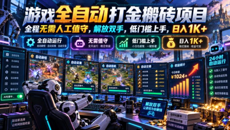 游戏全自动打金搬砖项目，全程无需人工值守，解放双手，低门槛上手，日入1K+【揭秘】昊趣阁资源网昊趣阁资源网
