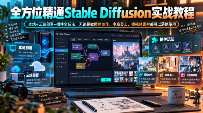 全方位精通Stable Diffusion实战教程|本地+云端部署+插件全玩法,无论是做图片创作、电商美工、短视频素材都可以落地使用昊趣阁资源网昊趣阁资源网