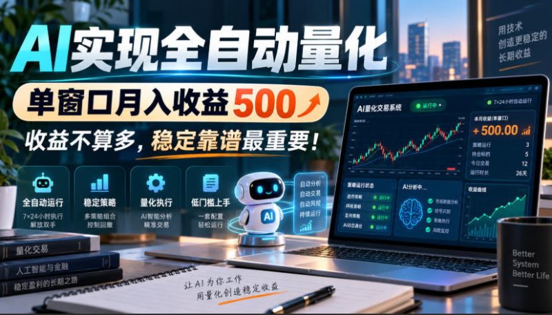 AI实现全自动量化，单窗口月入收益500，收益不算多，稳定靠谱最重要！【揭秘】昊趣阁资源网昊趣阁资源网