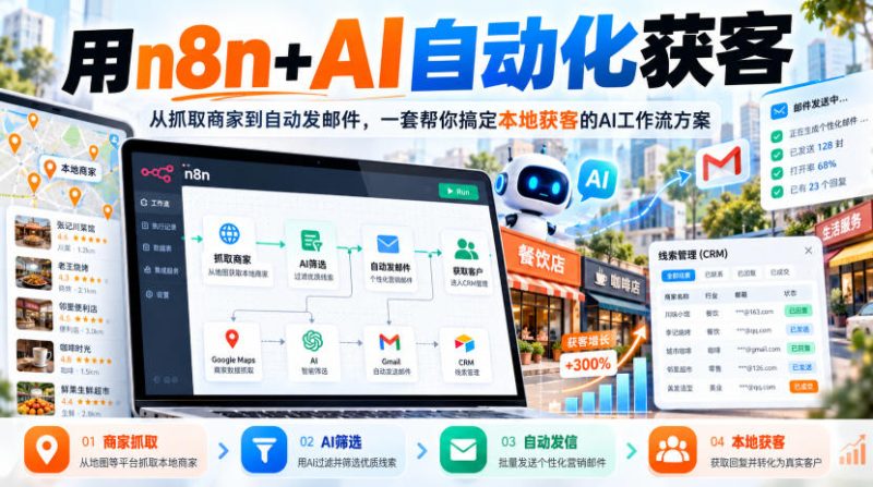 【无水印】用n8n+AI自动化获客,从抓取商家到自动发邮件,一套帮你搞定本地获客的AI工作流方案【原创双语字幕】昊趣阁资源网昊趣阁资源网