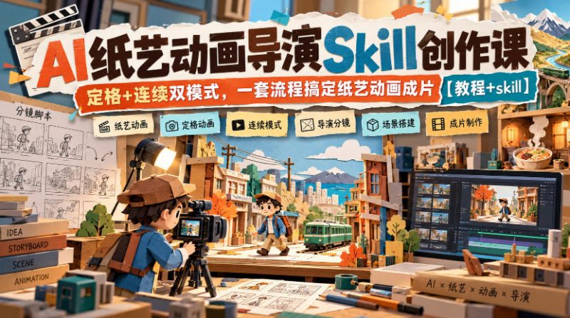 AI纸艺动画导演Skill创作课|定格+连续双模式,一套流程搞定纸艺动画成片【教程+skill】昊趣阁资源网昊趣阁资源网
