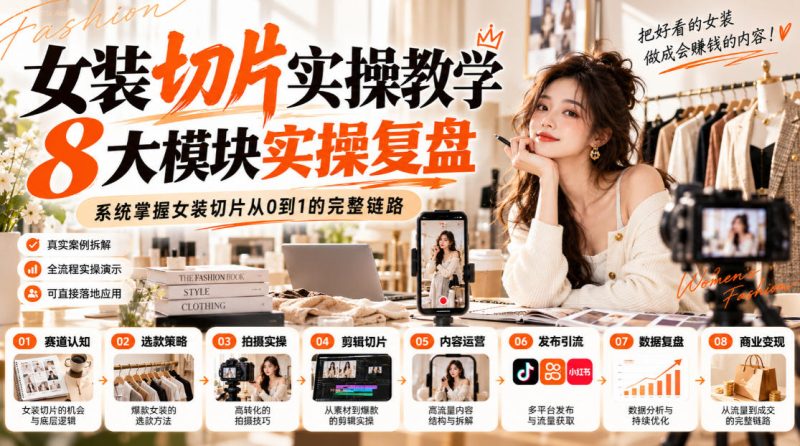 女装切片实操教学,8大模块实操复盘,系统掌握女装切片从0到1的完整链路昊趣阁资源网昊趣阁资源网