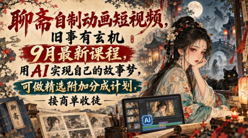 聊斋自制动画短视频，旧事有玄机9月最新课程，用AI实现自己的故事梦，可做精选附加分成计划，接商单收徒昊趣阁资源网昊趣阁资源网