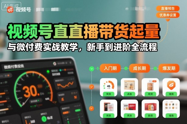 视频号直播带货起量与微付费实战教学，新手到进阶全流程（更新26年10月）昊趣阁资源网昊趣阁资源网