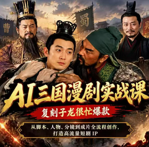 抖音14W粉博主同款AI三国漫剧实战课,复刻子龙很忙爆款,从脚本、人物、分镜到成片全流程创作,打造高流量短剧IP昊趣阁资源网昊趣阁资源网